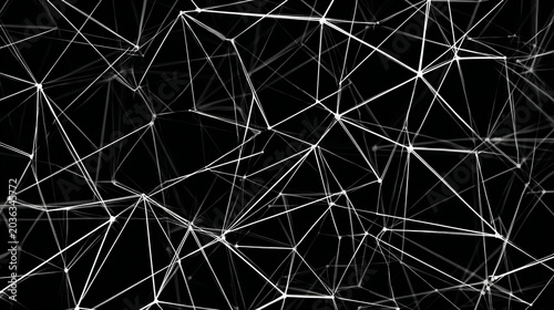 Digital Connection Network Concept with White Lines and Dots on Black.