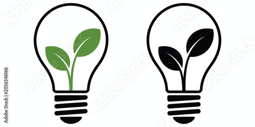 Foto Eco Friendly Light Bulb Icon Collection Featuring Green Leaf Symbols for Sustain