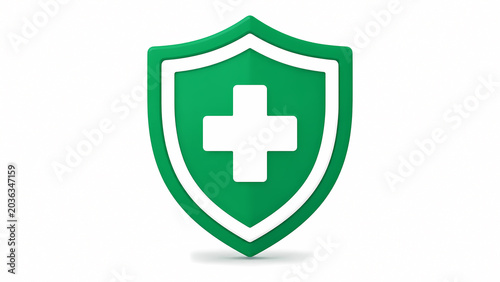 Green Medical Shield Healthcare Protection Icon Isolated on White Background