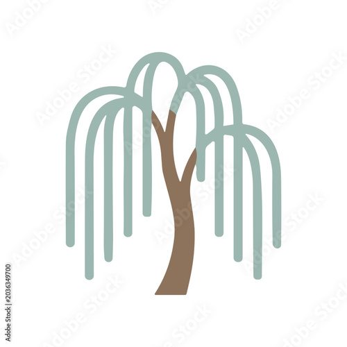 Foto Brown tree with green leaves falling.