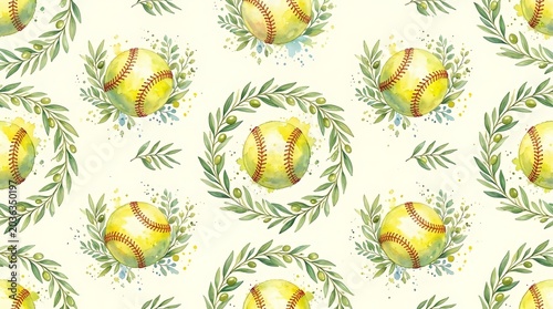 World Softball Day Background with Softball Ball and Bat