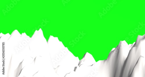 Abstract white mountain peaks dynamically animate across a vibrant green screen background. This clean 3D animation offers a modern design element for creative compositions.