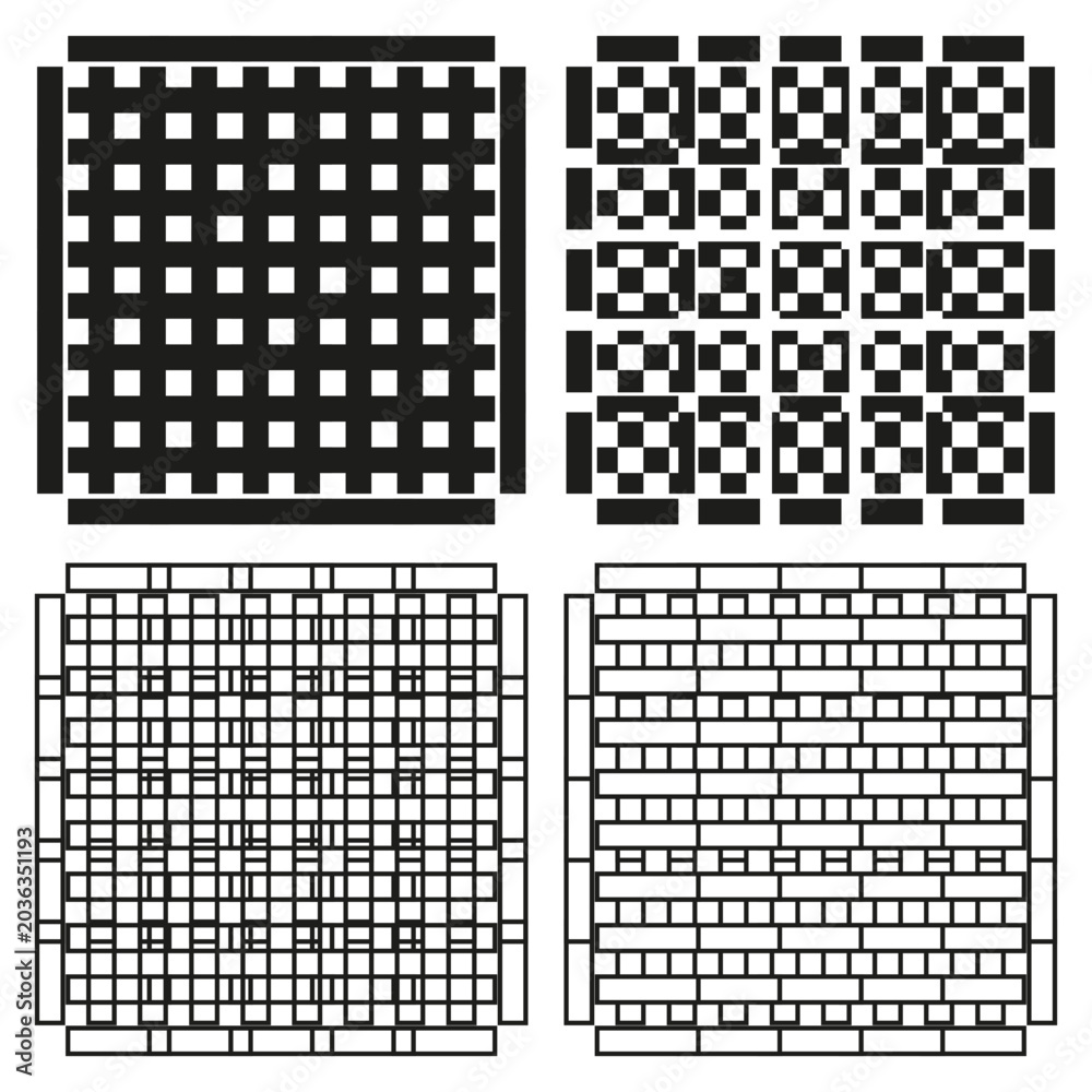 Fototapeta premium Set of geometric weave grid and checkerboard patterns vector. Ideal for creating seamless backgrounds textures and stencil designs.