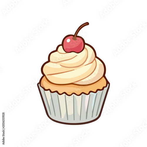 Obraz na płótnie A cupcake with cream and cherry.
