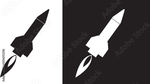 Foto black and white rocket launcher icons in varying styles, vector