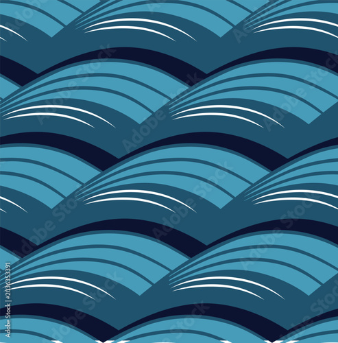 Blue Wave Abstract Seamless Pattern