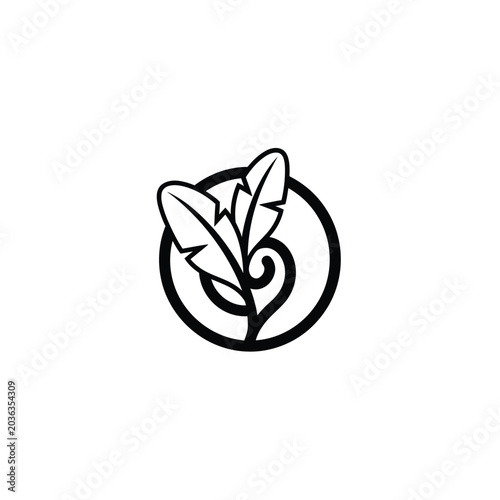 Minimalist Feather Logo Icon in Circle, Modern Quill Line Art Design for Branding and Writing