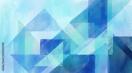 Dynamic blue and teal watercolor geometric pattern with sharp angles and layered shades.