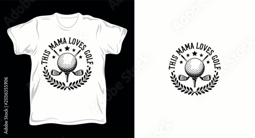 This mama loves golf badge design with crossed clubs and wreath for athletic mother themed t-shirt.