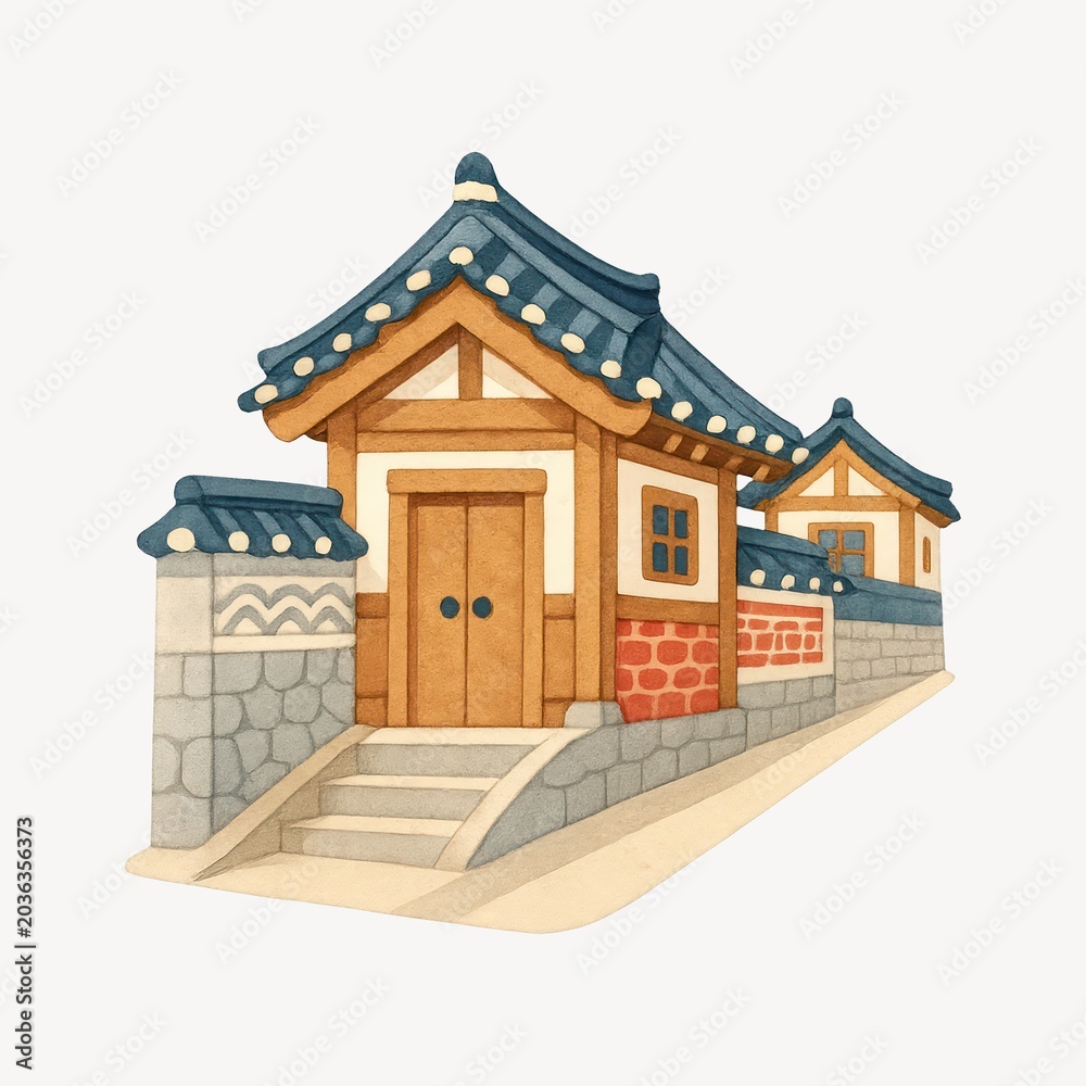 Fototapeta premium Traditional Korean architecture illustration