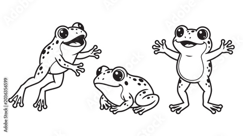 Cuadro en lienzo Set of cute little frogs in hand-drawn doodle style with amphibian wildlife illu