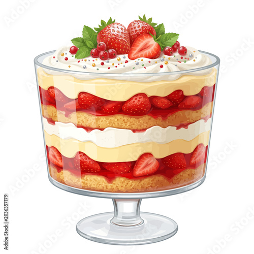 Festive 3D Vector Illustration of a Delicious Strawberry Trifle Dessert