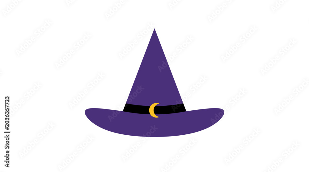 Fototapeta premium Purple witch hat with gold buckle isolated on white background