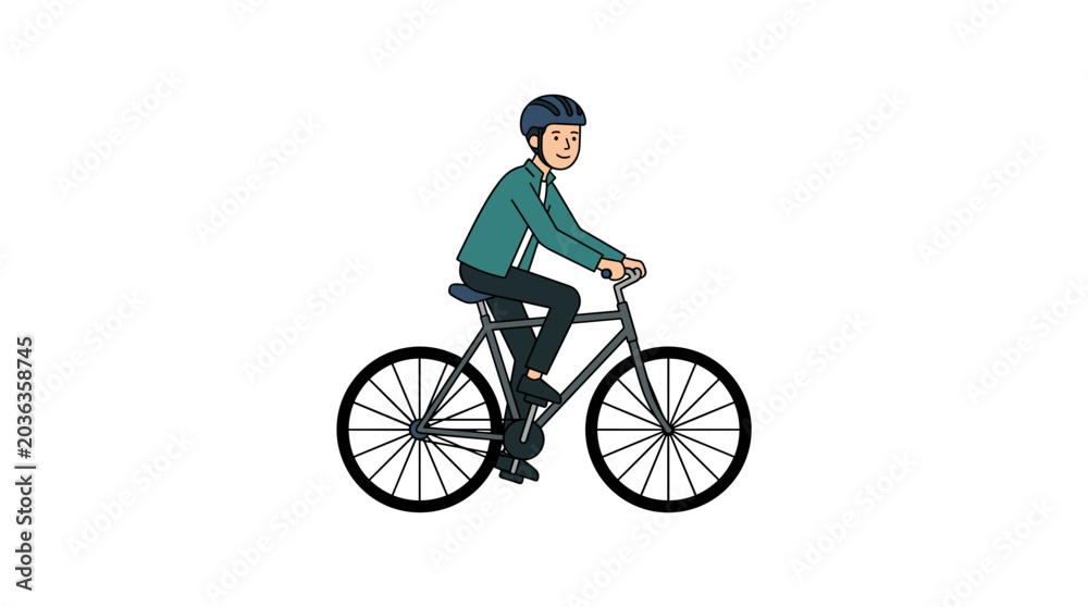 Fototapeta premium Man riding a bicycle wearing a helmet for safety and exercise on a white background