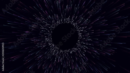 Abstract background with light streaks and particles radiating from center