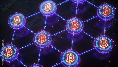 Blockchain Security Network with Encrypted Digital Nodes and Futuristic Cryptocurrency Technology Connections