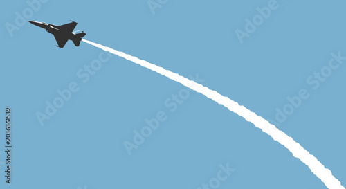 Cuadro en lienzo Silhouette of a fighter jet performing an aerial maneuver, leaving a white contrail against a clear blue sky