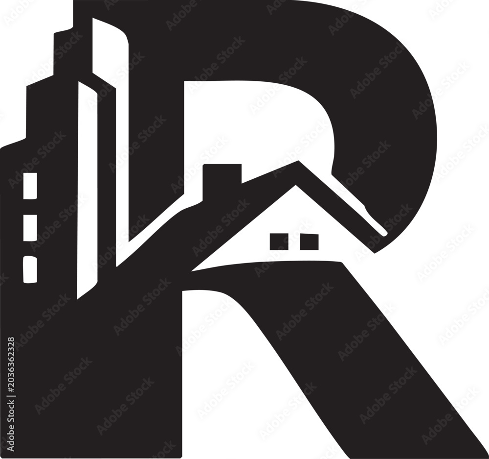 Ταπετσαρία Modern black and white house icon with city skyline