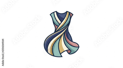 Abstract Colorful Fabric Swirls Forming a Dress Shape.