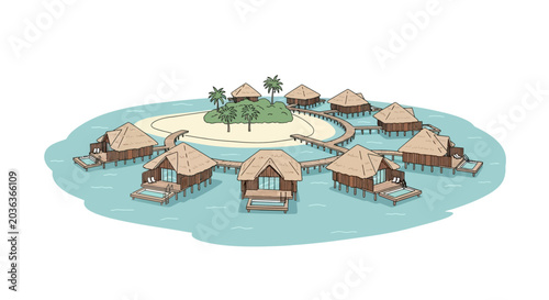 Fotografie Water Bungalows on Ocean Lagoon Resort.