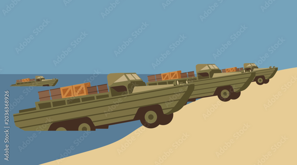 Αυτοκόλλητο DUKW Amphibious Vehicles Ferrying Supplies Ashore