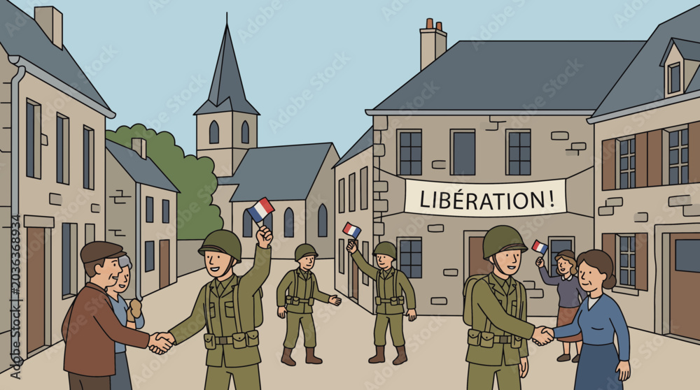Αυτοκόλλητο Normandy Village Liberated After Fierce Street Fighting
