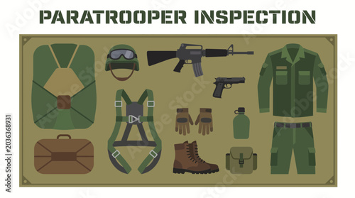 Foto Paratrooper Equipment and Weapons Laid Out for Inspection