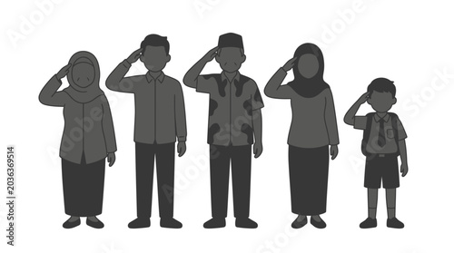 Fotografía Family Members Saluting Together Outdoors.