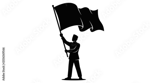 Foto Man holding a large black flag.