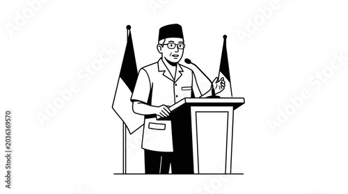 Tableau sur toile Man wearing glasses speaking at podium.