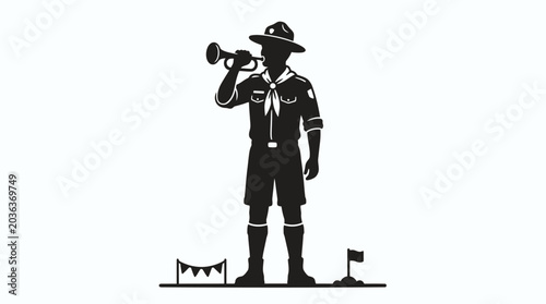 Photos Man in uniform holding a megaphone.