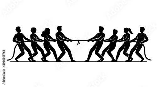 Tableau sur toile People pulling rope in unison strongly.