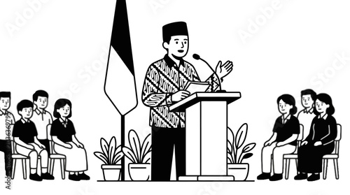 Photos Man in hat giving public speech.