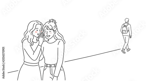 Cuadro en lienzo Two young women whispering secrets while standing together.