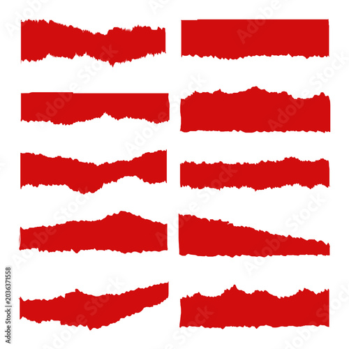 Abstract Ripped Paper Strips Set featuring Isolated Red Torn Paper Banners with Decorative Jagged Edges for Creative Layouts