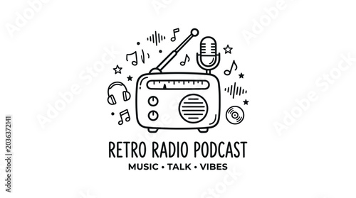 Retro Radio Podcast Music Device Illustration.