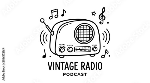 Vintage Radio Illustration with Music Symbols.