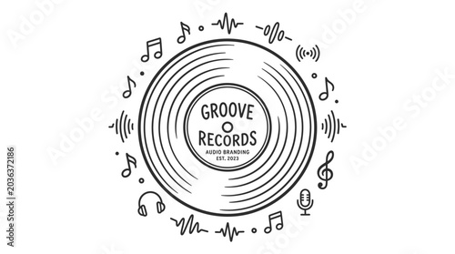 Black and white vinyl record logo.