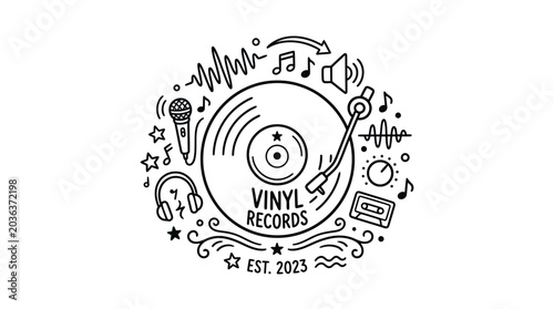 Vinyl Records Logo Design Illustration.