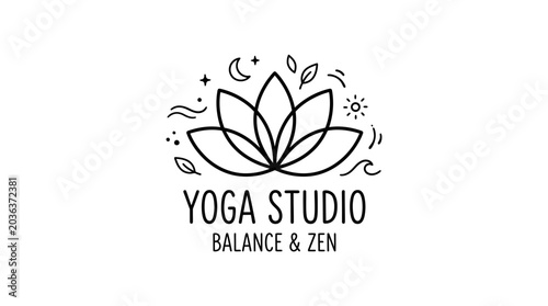 Yoga Studio Logo With Lotus Flower.