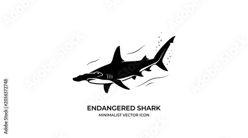 Foto Minimalist black and white vector illustration of a hammerhead shark