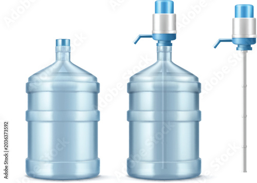 Foto Vector illustration of a pair of clean empty plastic carboys for fresh drinking