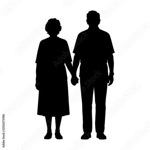 Vector illustration. Silhouette of an elderly man and woman. Husband and wife. Pensioners.
