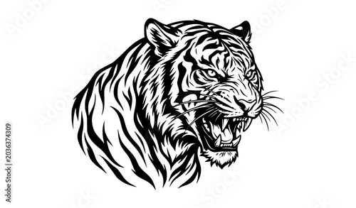 Photography Tiger vector black and white jungle animal illustration