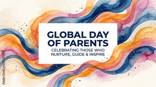 A vibrant illustration celebrating Global Day of Parents with colorful abstract shapes and dots