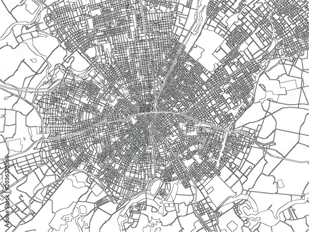 Naklejka premium Chongqing China City Map Urban Vector Streets Line Art Monochrome Cartography Navigation Minimalist Roads Cityscape Infrastructure Travel Detailed