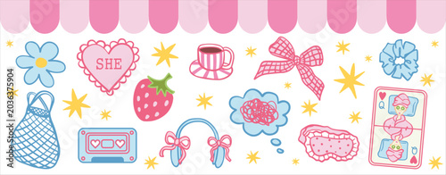 Foto Whimsical Coquette Girl Elements set