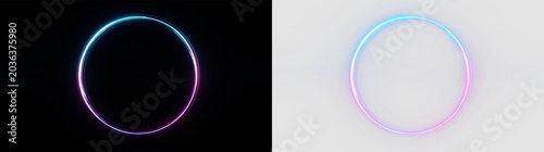 Circular design with neon lighting isolated on transparent and black background, for modern digital use and graphic projects, light overlay, PNG