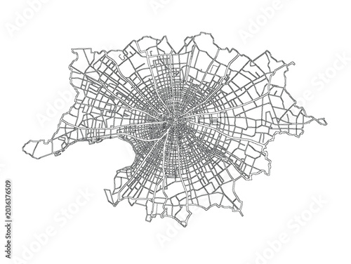 London United Kingdom Road Map Vector Metropolitan Line Art Roads Monochrome Urban Planning Cartography Detailed Downtown Topography Atlas Street Map Layout