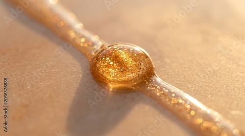 A gold glitter drop sits on a spoon.